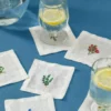 Assorted Floral Motif Linen Cocktail Napkins (Set of 6)