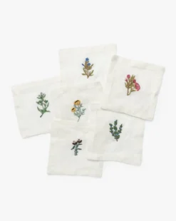 Assorted Floral Motif Linen Cocktail Napkins (Set of 6)