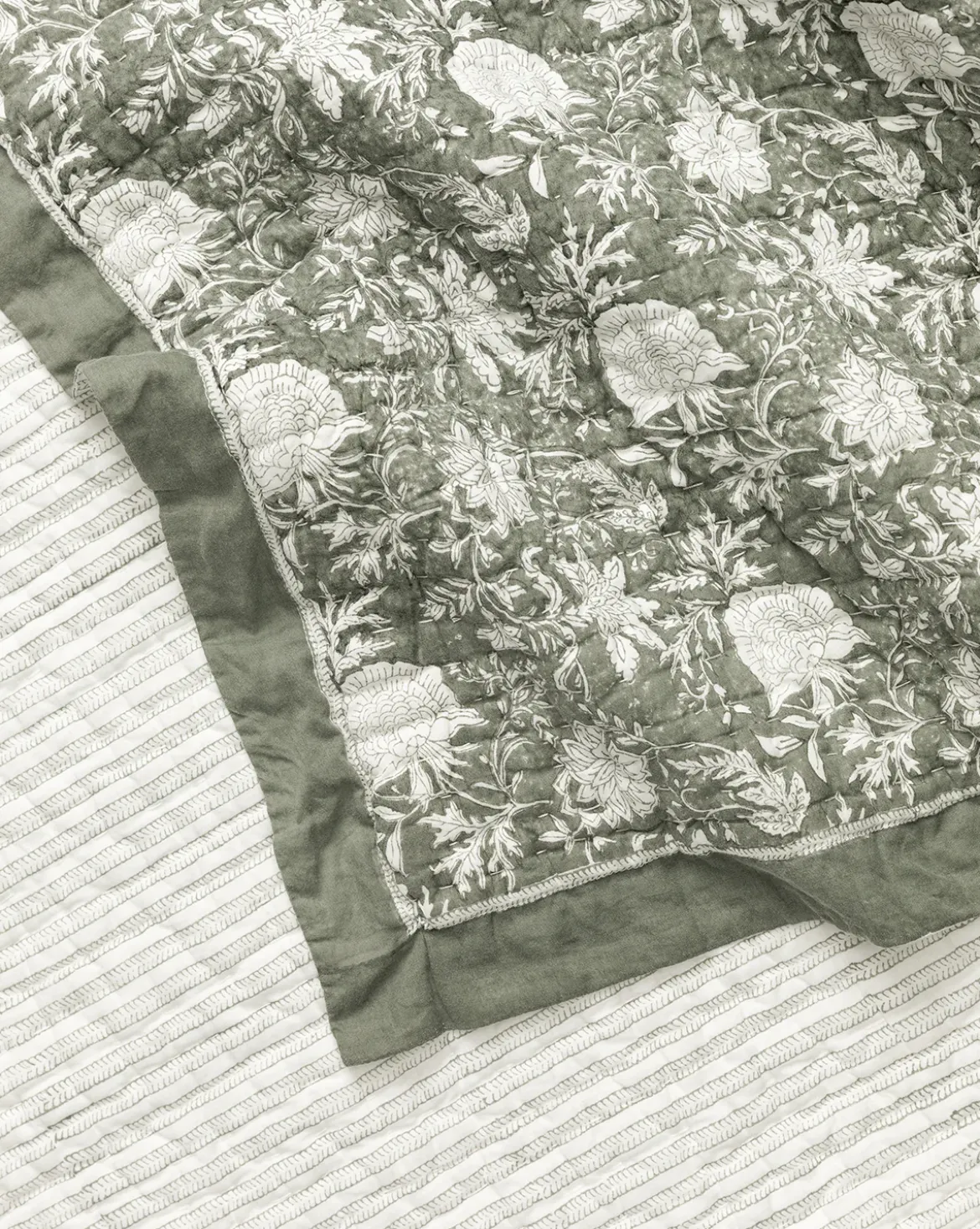 Audrey Sage Block Print Quilt