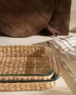Glass Baking Dishes with Hand-Woven Lattice (Set of 2)