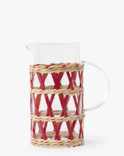 Glass Pitcher in Red & Natural Raffia Sleeve