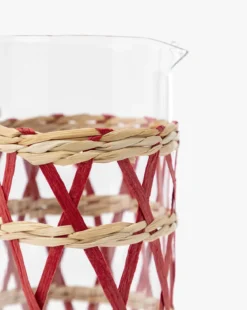 Glass Pitcher in Red & Natural Raffia Sleeve