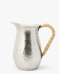 Hammered Stainless Steel Pitcher with Rattan Handle
