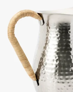 Hammered Stainless Steel Pitcher with Rattan Handle