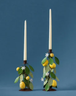 Hand-Painted Toleware Taper Holders (Set of 2)