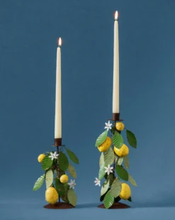 Hand-Painted Toleware Taper Holders (Set of 2)