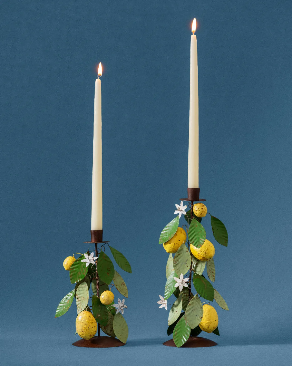 Hand-Painted Toleware Taper Holders (Set of 2)