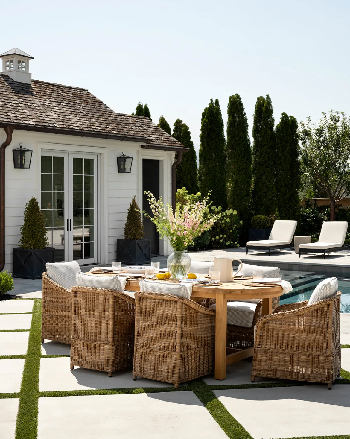 Haviland Outdoor Dining Chair with Perennials Taupe Stripe