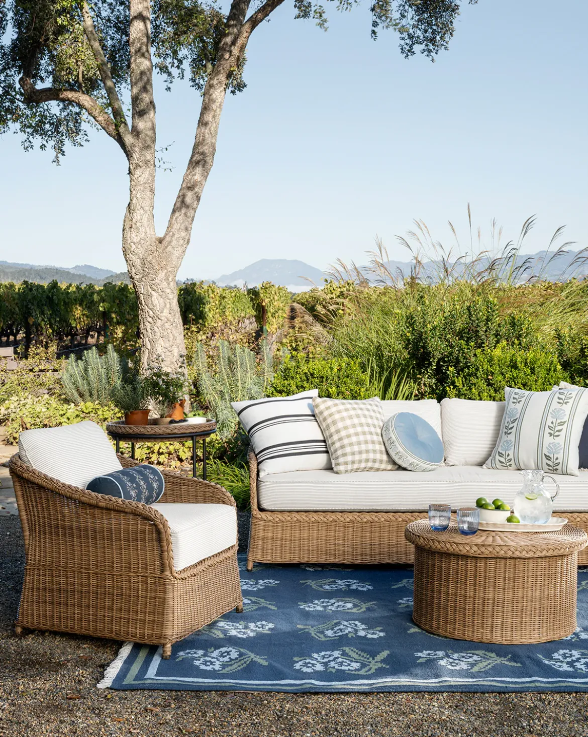 Haviland Outdoor Lounge Chair with Perennials Taupe Stripe