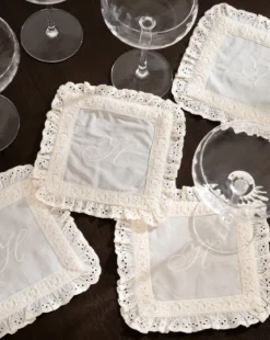 Lace Trim Cocktail Napkins (Set of 4)